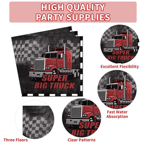 96 Pcs Semi Truck Birthday Party Plates and Napkins - Grencian