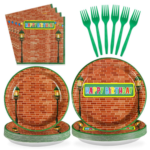 96 Pcs Sesame Birthday Party Plates and Napkins - Grencian