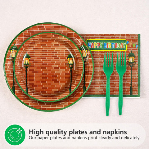 96 Pcs Sesame Birthday Party Plates and Napkins - Grencian