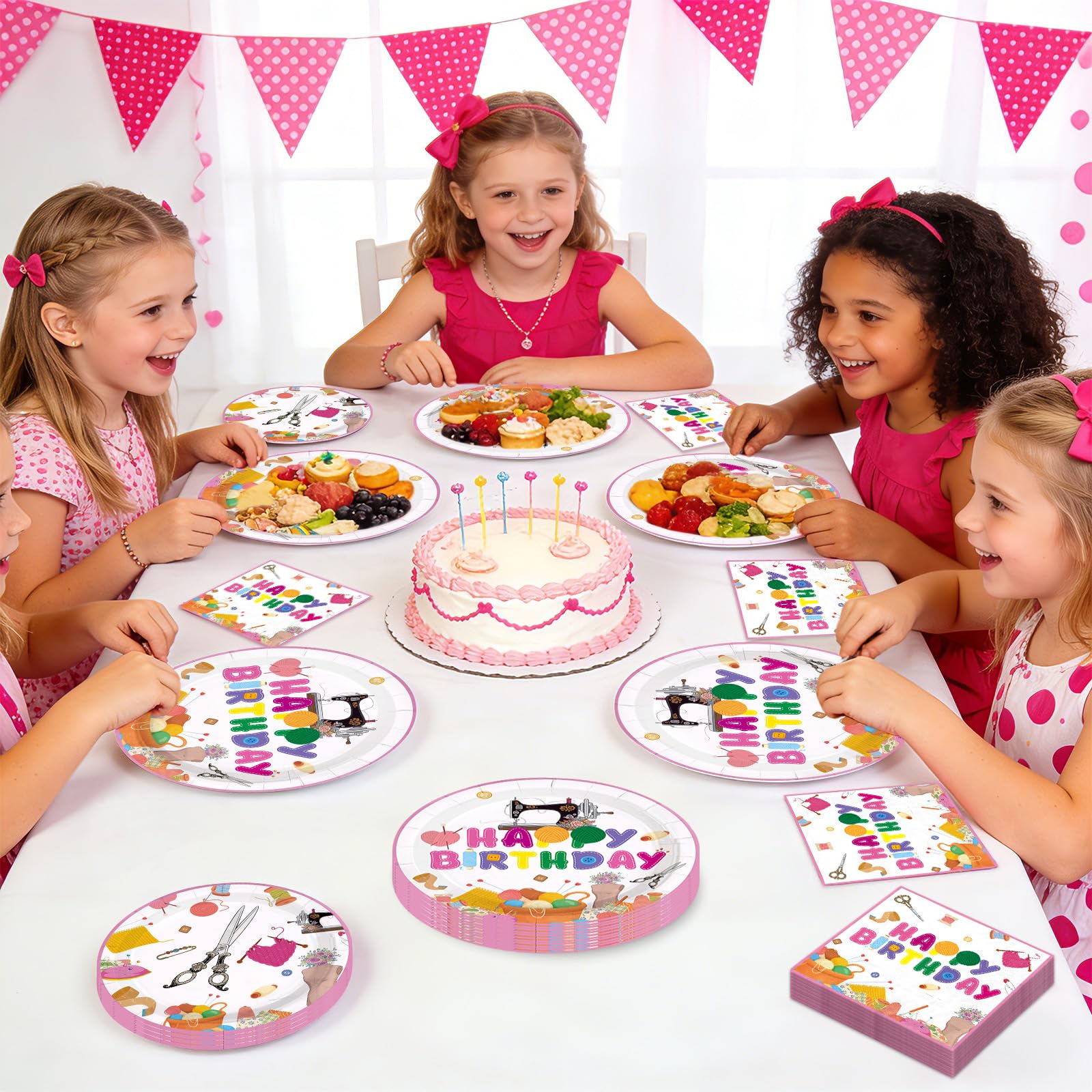 96 Pcs Sewing Birthday Party Plates and Napkins - Grencian