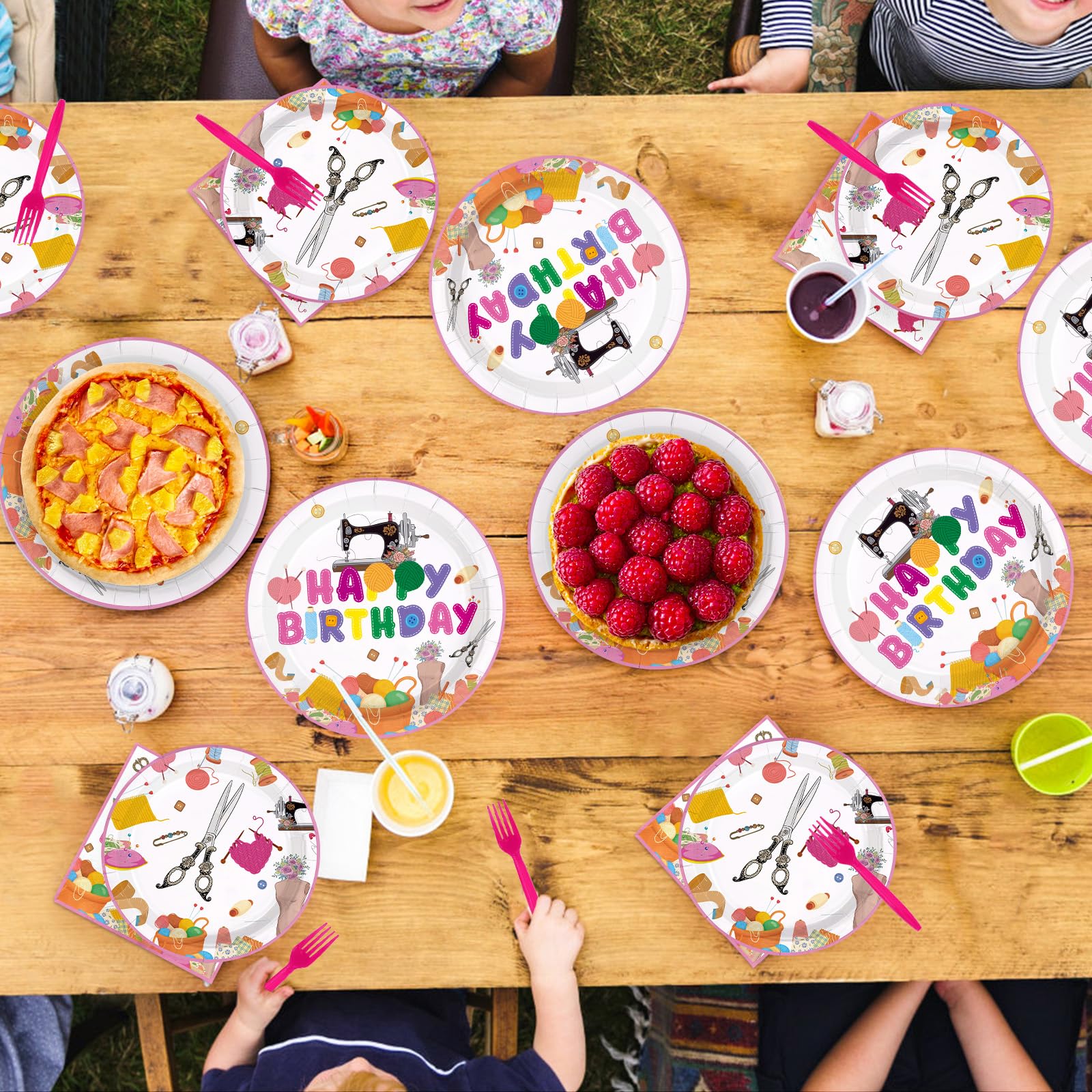 96 Pcs Sewing Birthday Party Plates and Napkins - Grencian