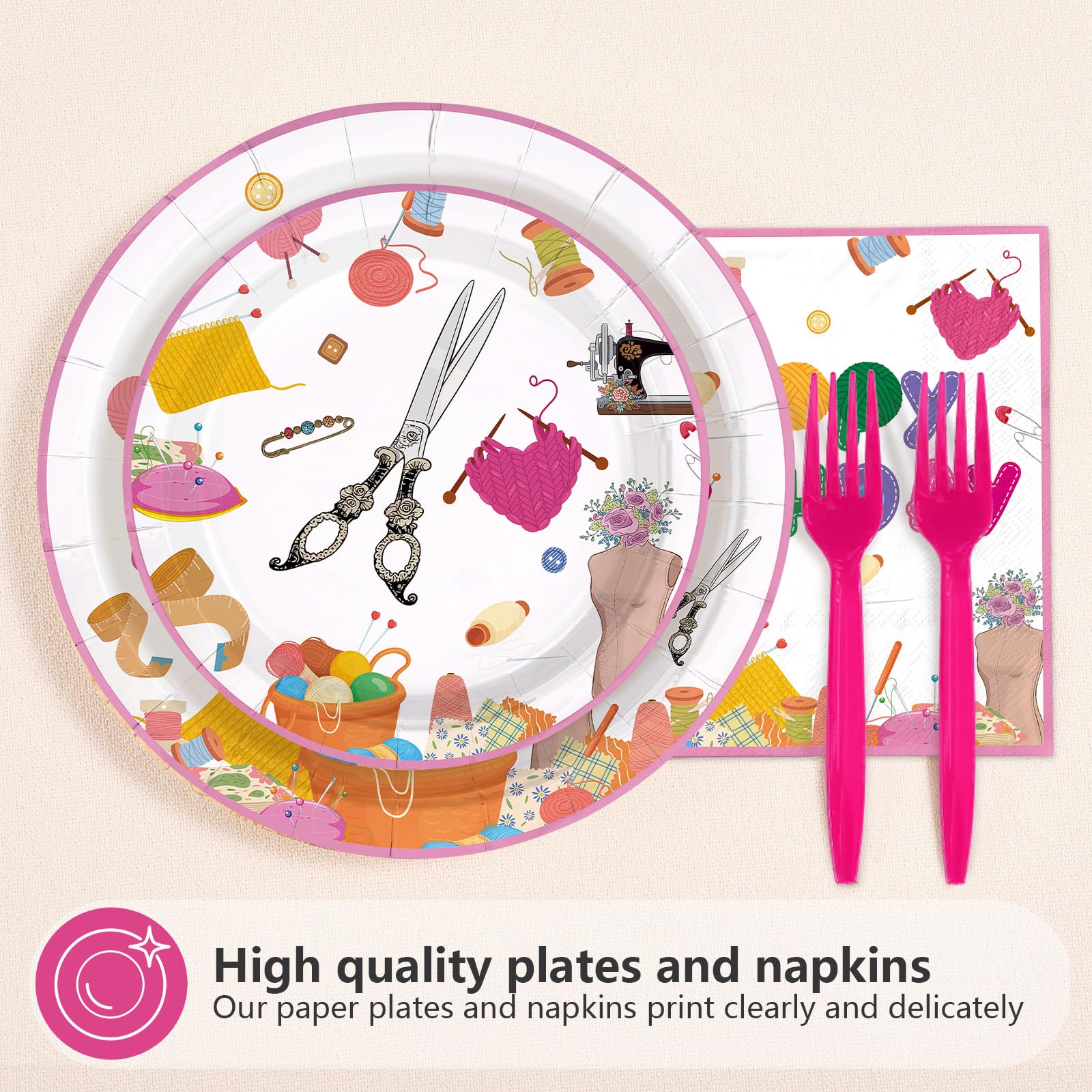 96 Pcs Sewing Birthday Party Plates and Napkins - Grencian