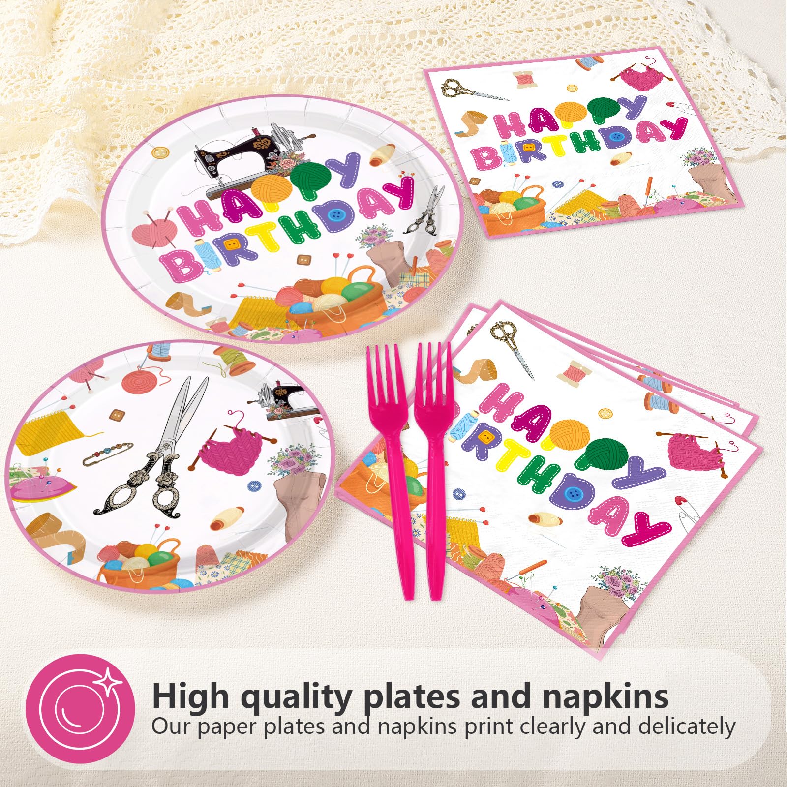96 Pcs Sewing Birthday Party Plates and Napkins - Grencian