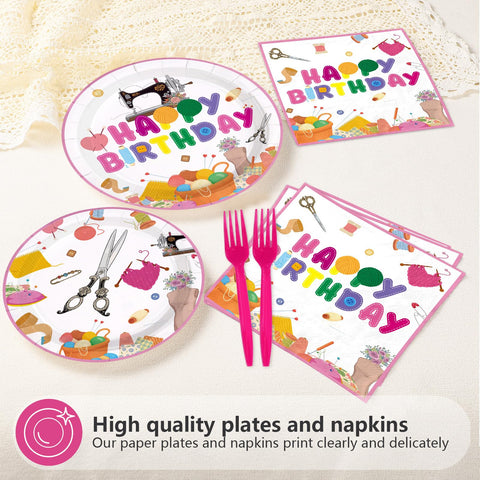 96 Pcs Sewing Birthday Party Plates and Napkins - Grencian