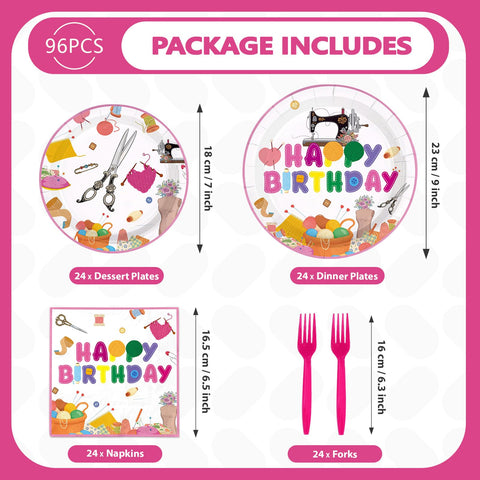 96 Pcs Sewing Birthday Party Plates and Napkins - Grencian