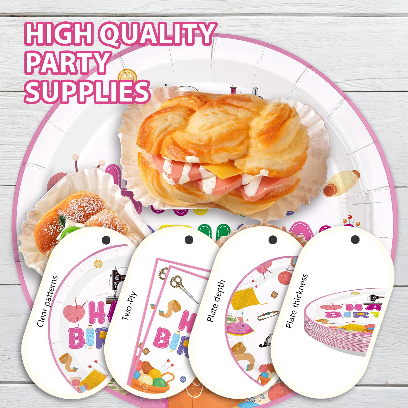 96 Pcs Sewing Birthday Party Plates and Napkins - Grencian