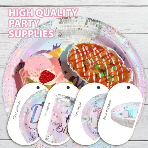 96 Pcs Silver Pink 10th Birthday Party Plates and Napkins - Grencian