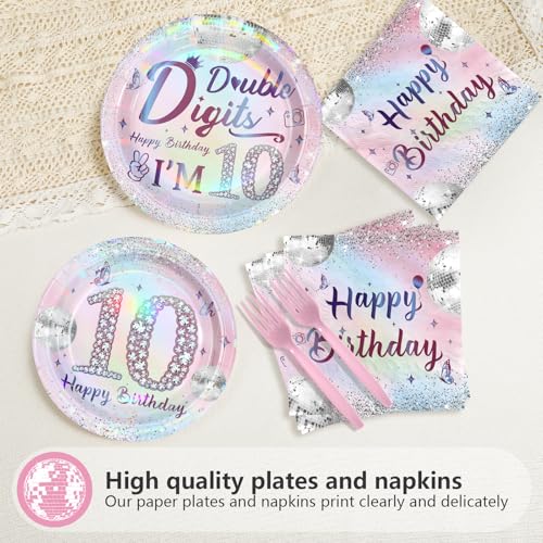 96 Pcs Silver Pink 10th Birthday Party Plates and Napkins - Grencian