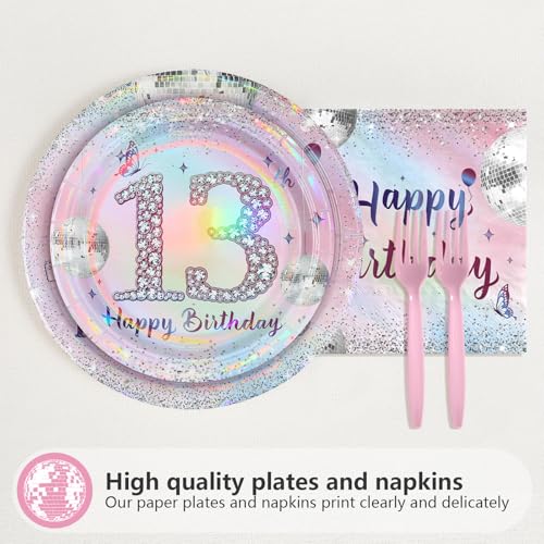 96 Pcs Silver Pink 13th Birthday Party Plates and Napkins - Grencian
