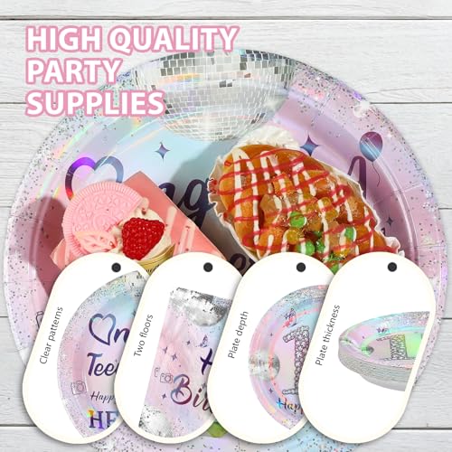 96 Pcs Silver Pink 13th Birthday Party Plates and Napkins - Grencian