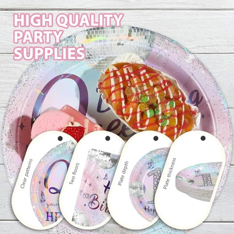 96 Pcs Silver Pink 17th Birthday Party Plates and Napkins - Grencian