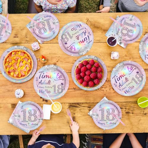 96 Pcs Silver Pink 18th Birthday Party Plates and Napkins - Grencian