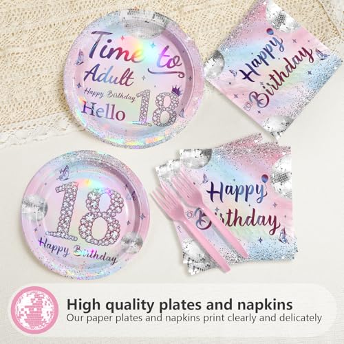 96 Pcs Silver Pink 18th Birthday Party Plates and Napkins - Grencian