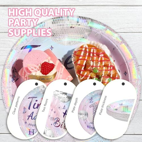 96 Pcs Silver Pink 18th Birthday Party Plates and Napkins - Grencian