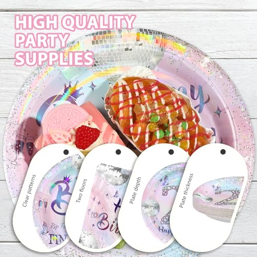 96 Pcs Silver Pink 21th Birthday Party Plates and Napkins - Grencian