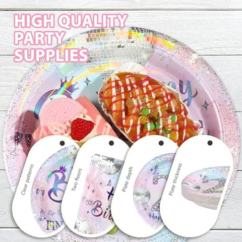 96 Pcs Silver Pink 21th Birthday Party Plates and Napkins - Grencian