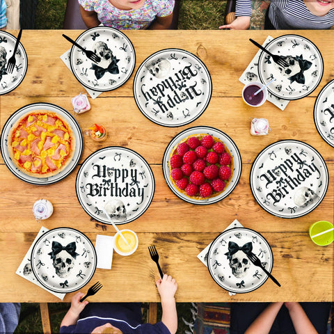 96 Pcs Skull and Bow Birthday Party Plates and Napkins - Grencian