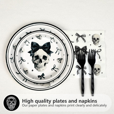 96 Pcs Skull and Bow Birthday Party Plates and Napkins - Grencian