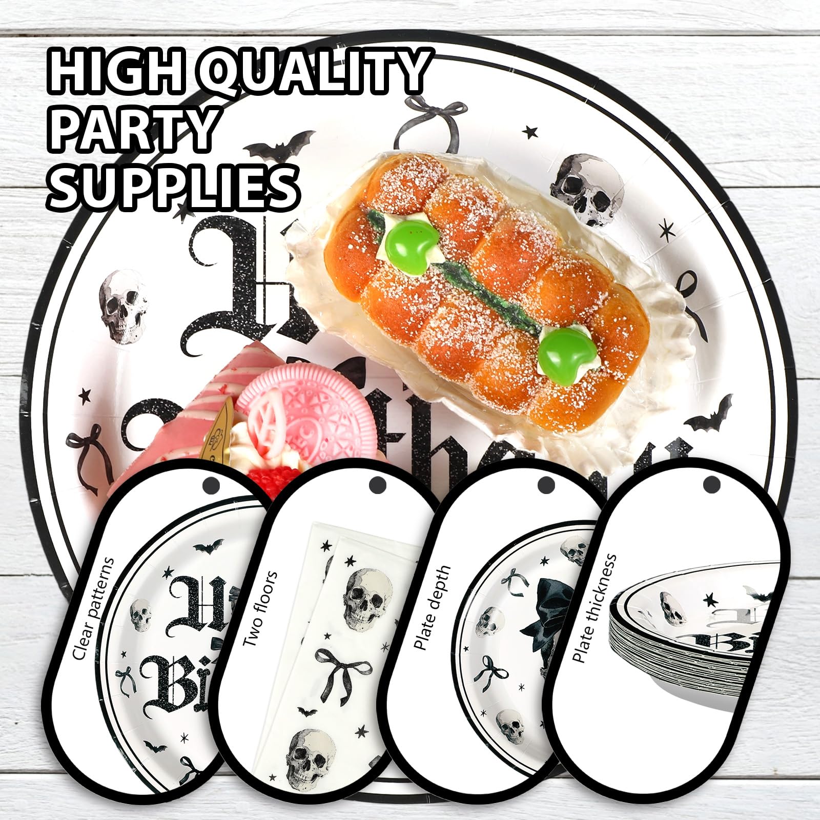 96 Pcs Skull and Bow Birthday Party Plates and Napkins - Grencian