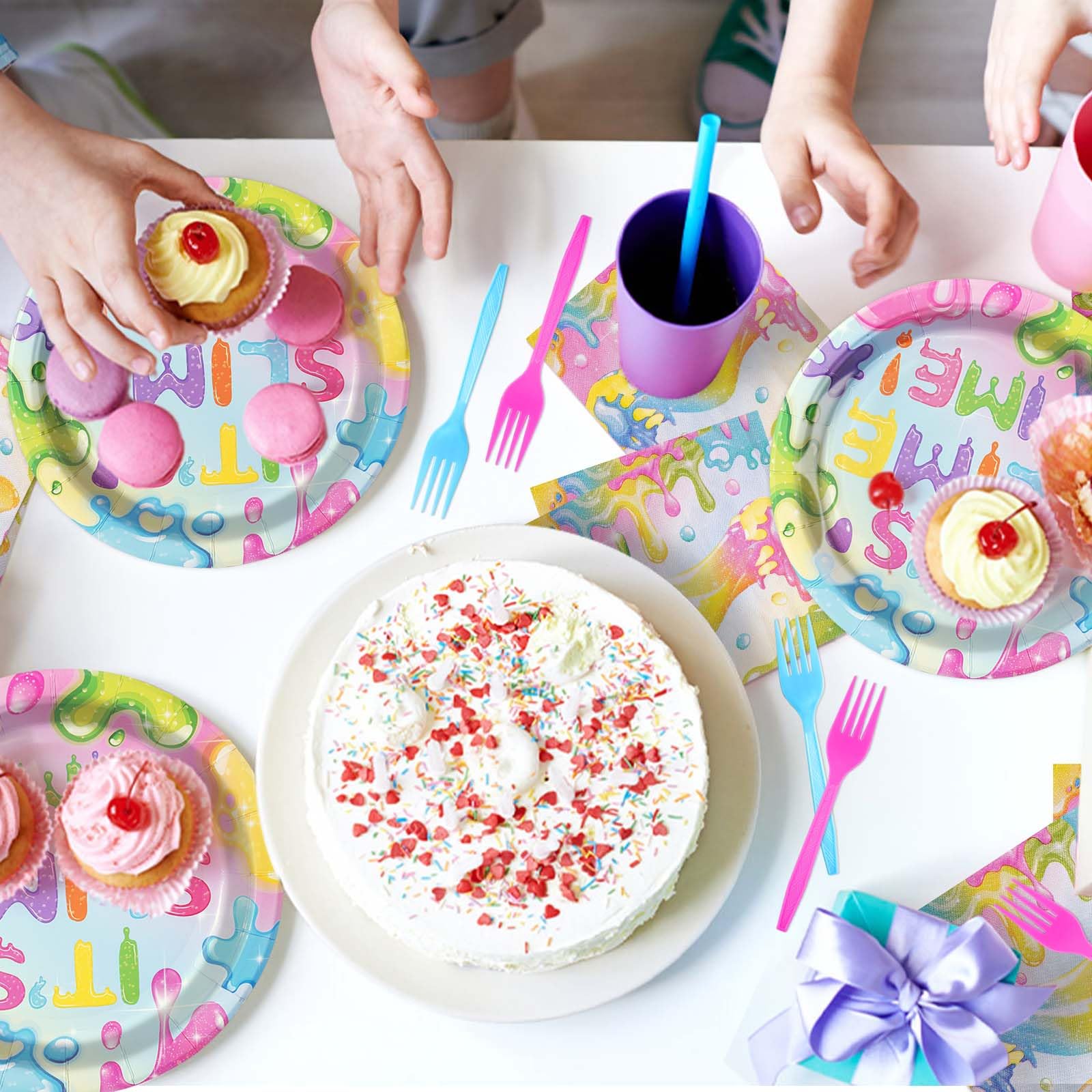 96 Pcs Slime Birthday Party Plates and Napkins - Grencian