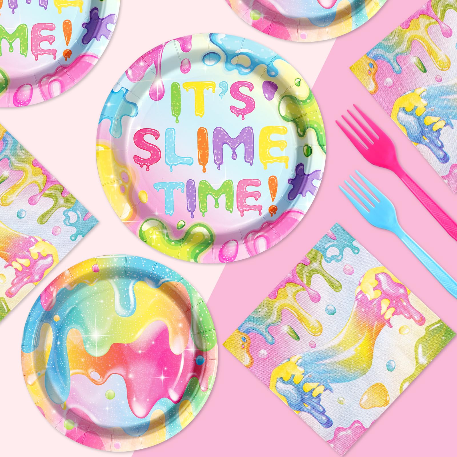96 Pcs Slime Birthday Party Plates and Napkins - Grencian