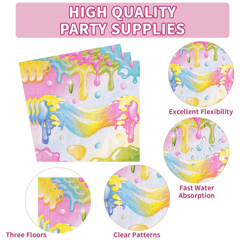96 Pcs Slime Birthday Party Plates and Napkins - Grencian