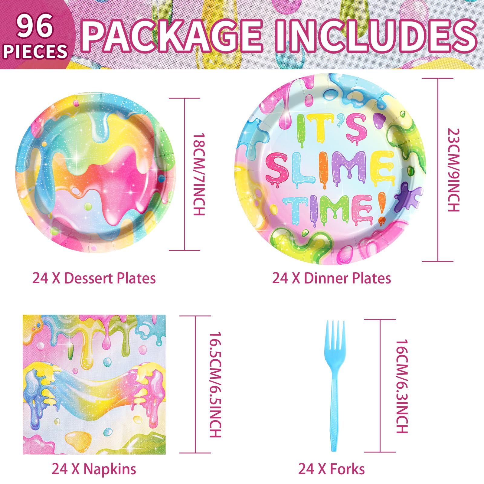 96 Pcs Slime Birthday Party Plates and Napkins - Grencian