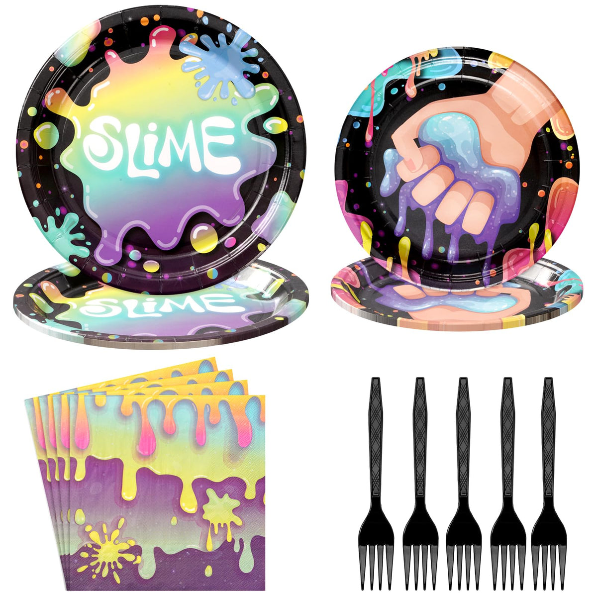 96 Pcs Slime Making Party Plates and Napkins - Grencian