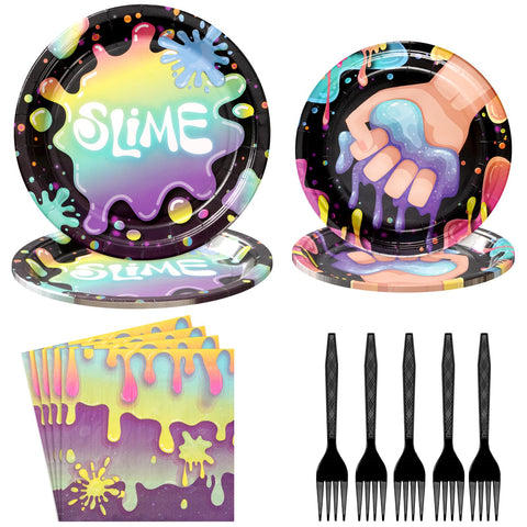 96 Pcs Slime Making Party Plates and Napkins - Grencian