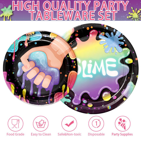 96 Pcs Slime Making Party Plates and Napkins - Grencian