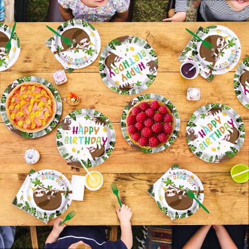 96 Pcs Sloth Birthday Party Plates and Napkins - Grencian