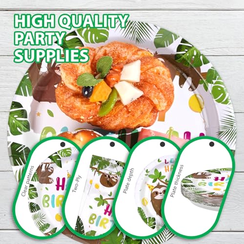 96 Pcs Sloth Birthday Party Plates and Napkins - Grencian