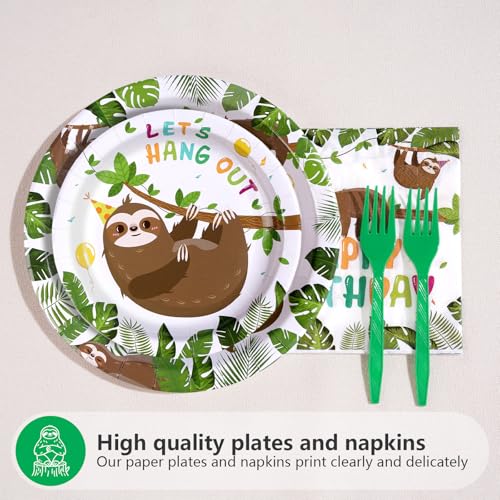 96 Pcs Sloth Birthday Party Plates and Napkins - Grencian