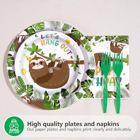 96 Pcs Sloth Birthday Party Plates and Napkins - Grencian