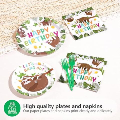 96 Pcs Sloth Birthday Party Plates and Napkins - Grencian
