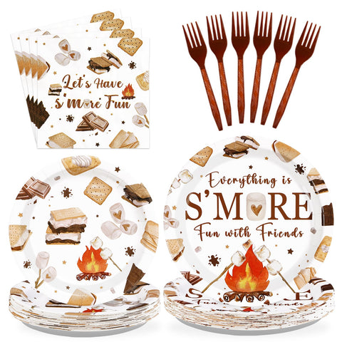 96 Pcs Smore Camping Party Plates and Napkins - Grencian