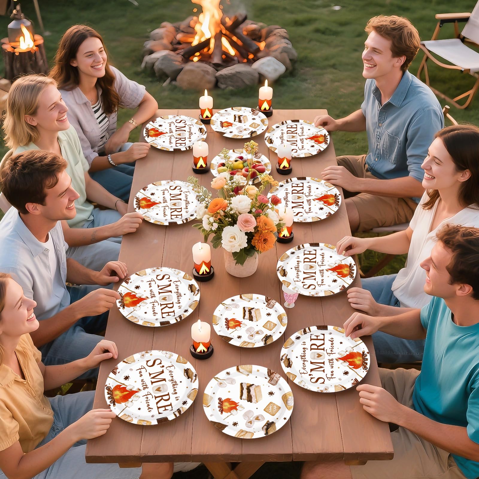 96 Pcs Smore Camping Party Plates and Napkins - Grencian