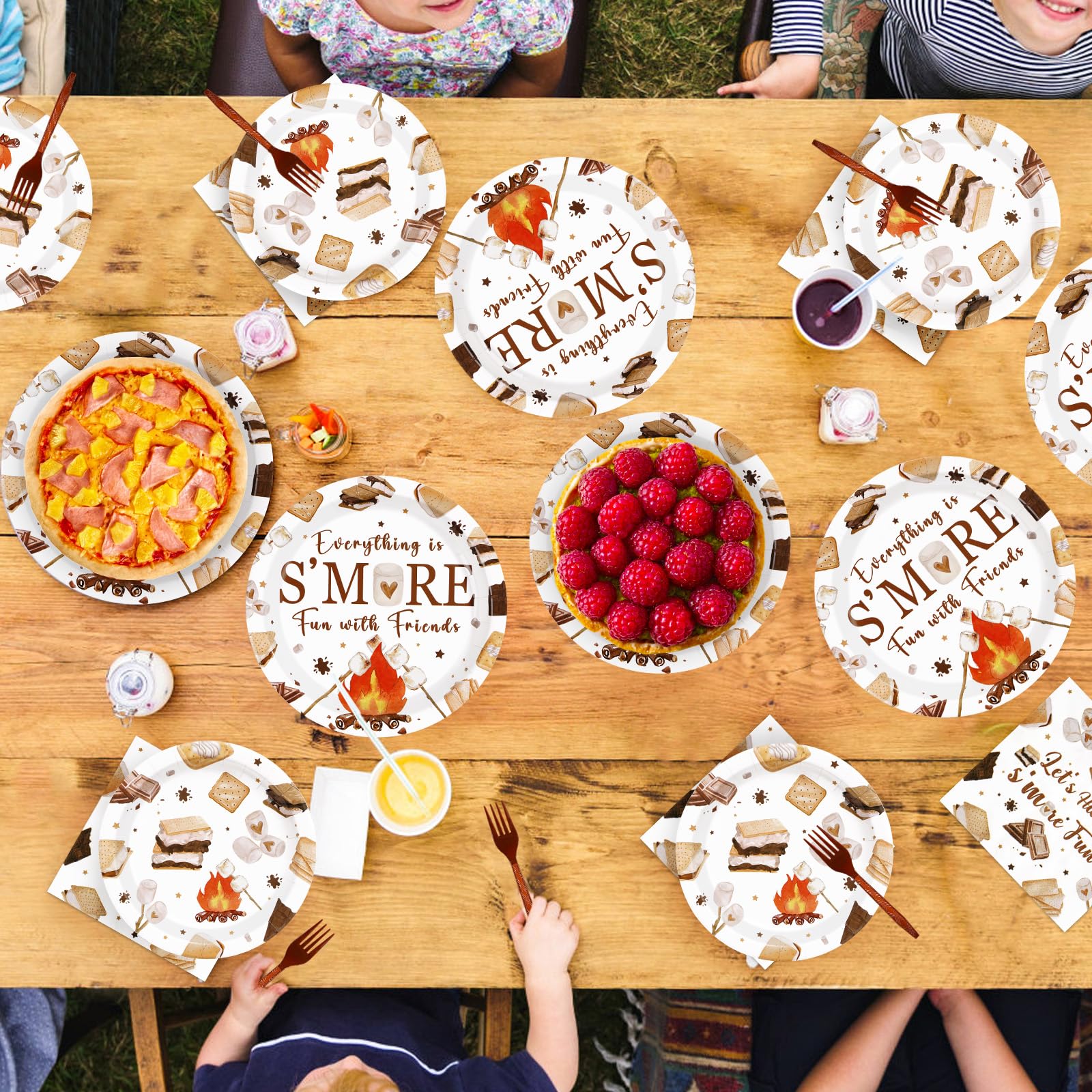 96 Pcs Smore Camping Party Plates and Napkins - Grencian