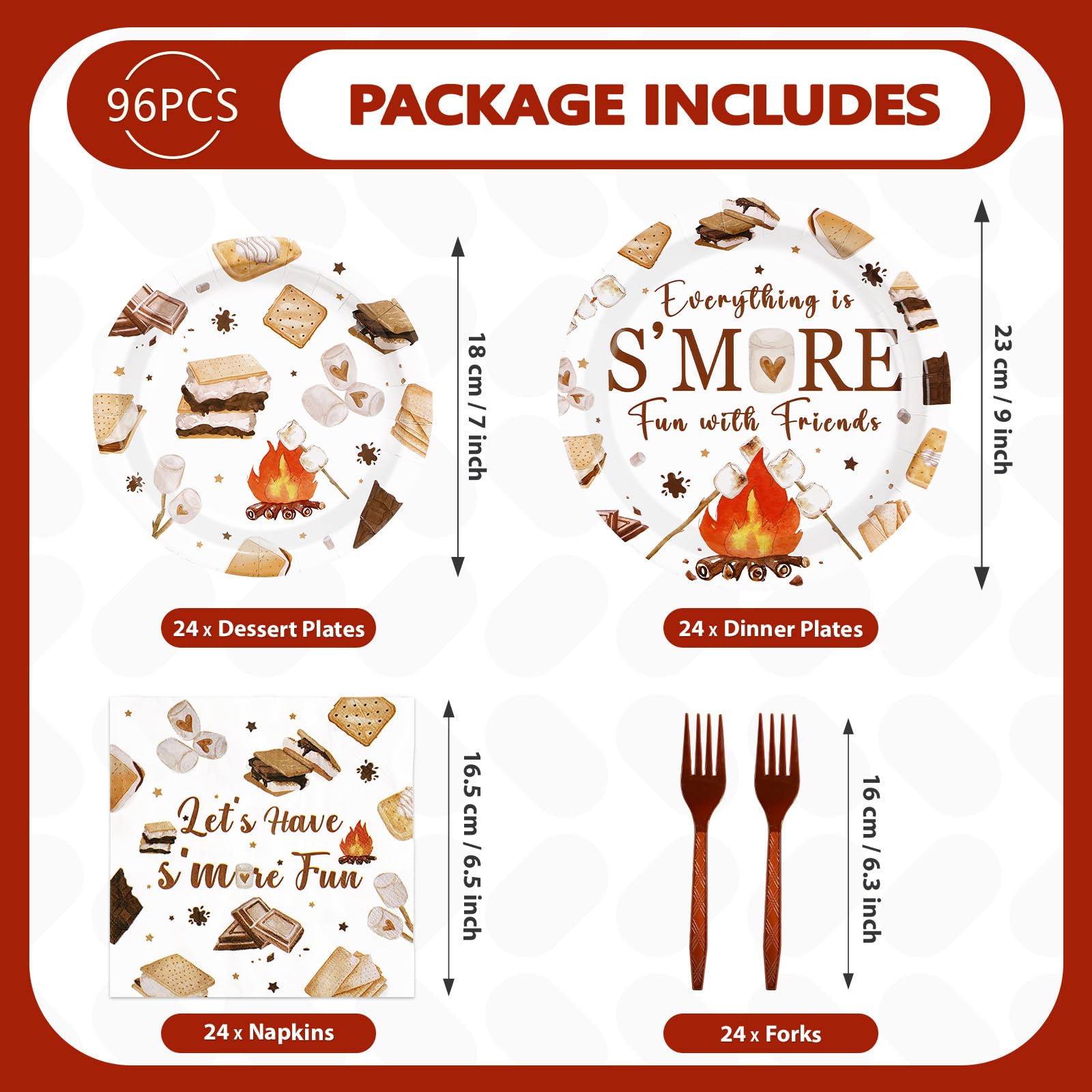 96 Pcs Smore Camping Party Plates and Napkins - Grencian