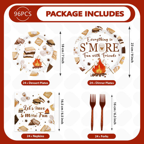 96 Pcs Smore Camping Party Plates and Napkins - Grencian