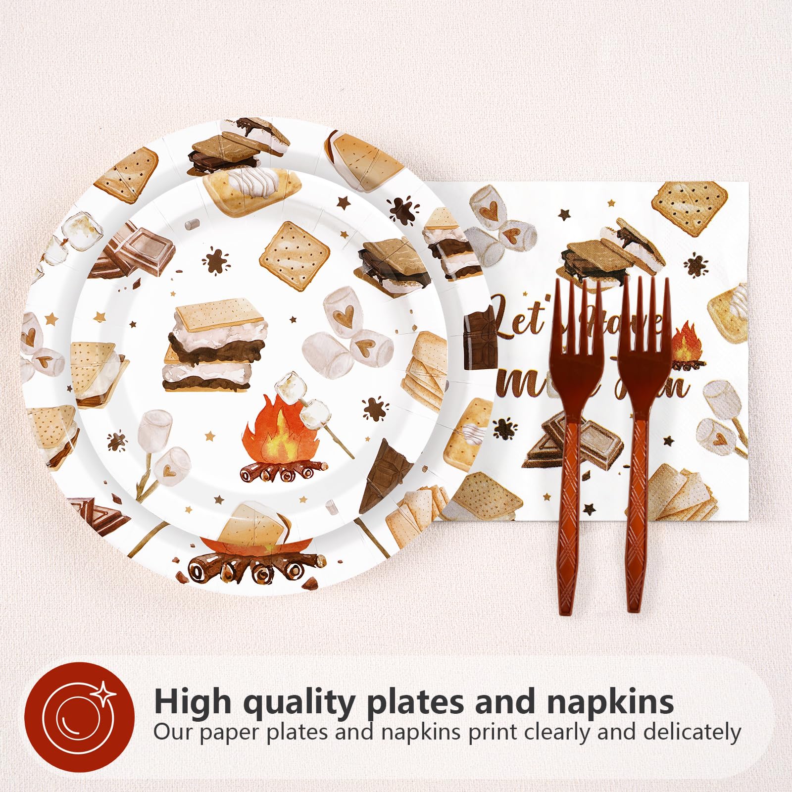 96 Pcs Smore Camping Party Plates and Napkins - Grencian