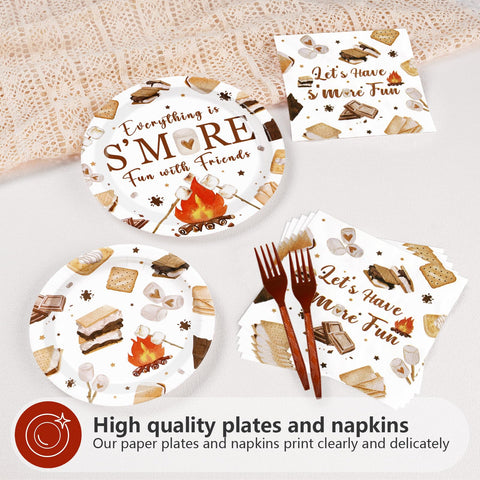 96 Pcs Smore Camping Party Plates and Napkins - Grencian