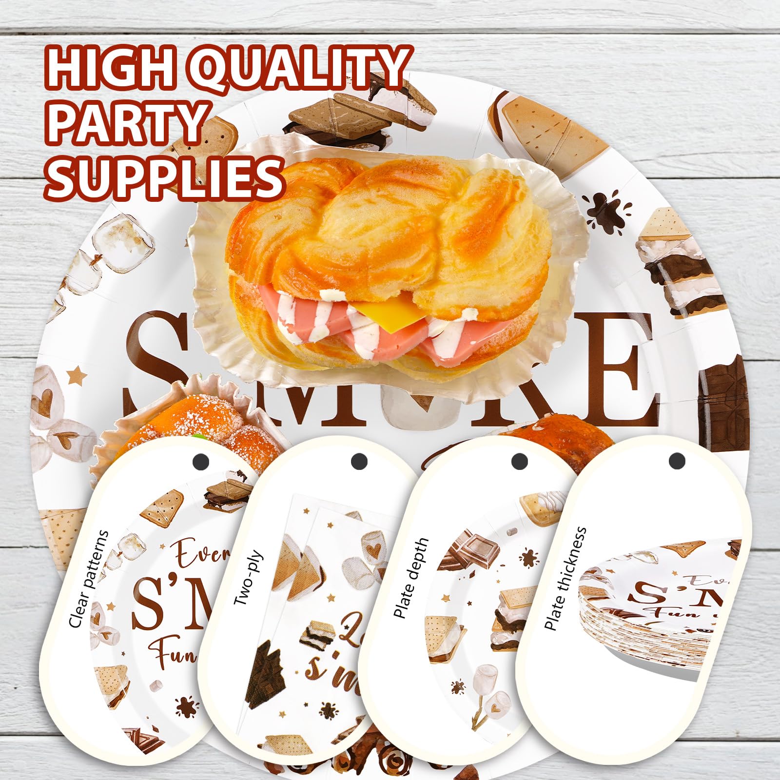 96 Pcs Smore Camping Party Plates and Napkins - Grencian