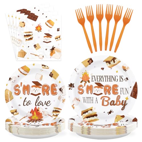 96 Pcs S'mores Baby Shower Party Plates and Napkins - Grencian
