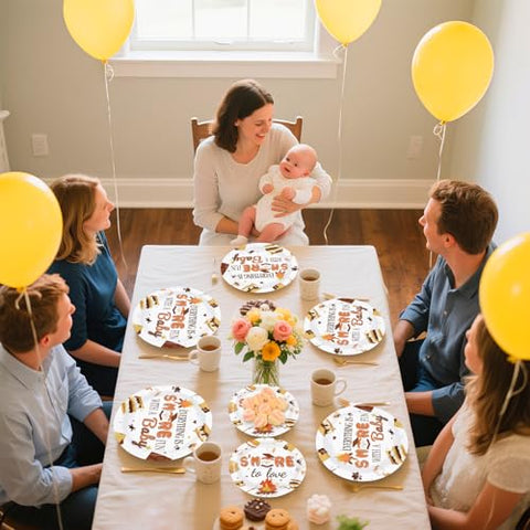 96 Pcs S'mores Baby Shower Party Plates and Napkins - Grencian