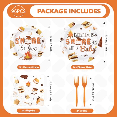 96 Pcs S'mores Baby Shower Party Plates and Napkins - Grencian