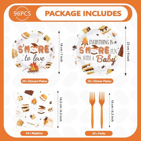 96 Pcs S'mores Baby Shower Party Plates and Napkins - Grencian