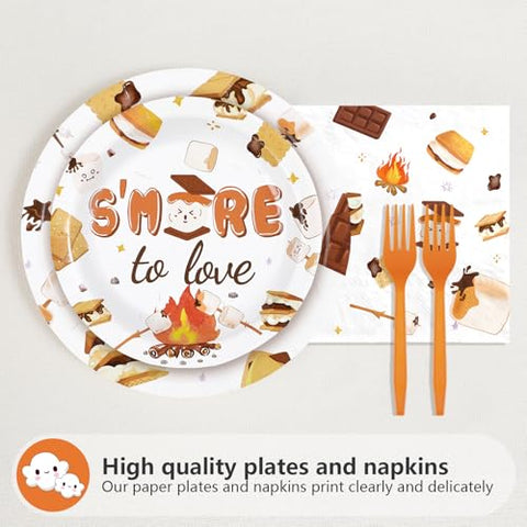 96 Pcs S'mores Baby Shower Party Plates and Napkins - Grencian