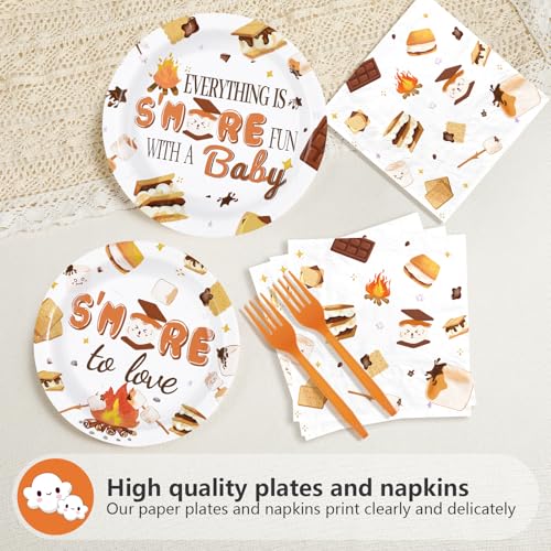 96 Pcs S'mores Baby Shower Party Plates and Napkins - Grencian