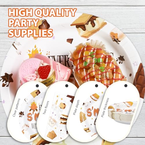 96 Pcs S'mores Baby Shower Party Plates and Napkins - Grencian